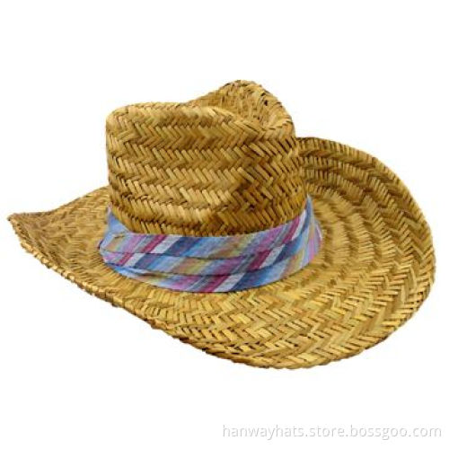 Hot Sale Ladies' Open Weave Types of Paper Straw Cowboy Hat with Pleated Band